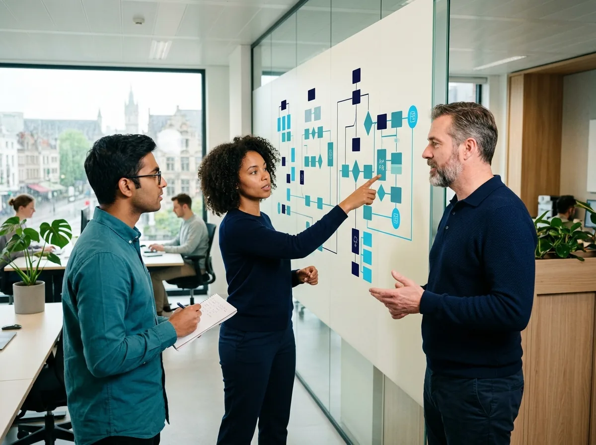 ITSM consultancy at work: consultants mapping a service management process with an IT manager (illustrative photo)