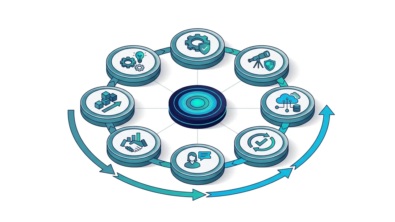 Diagram of the core ITSM processes arranged as a connected wheel around a shared service platform
