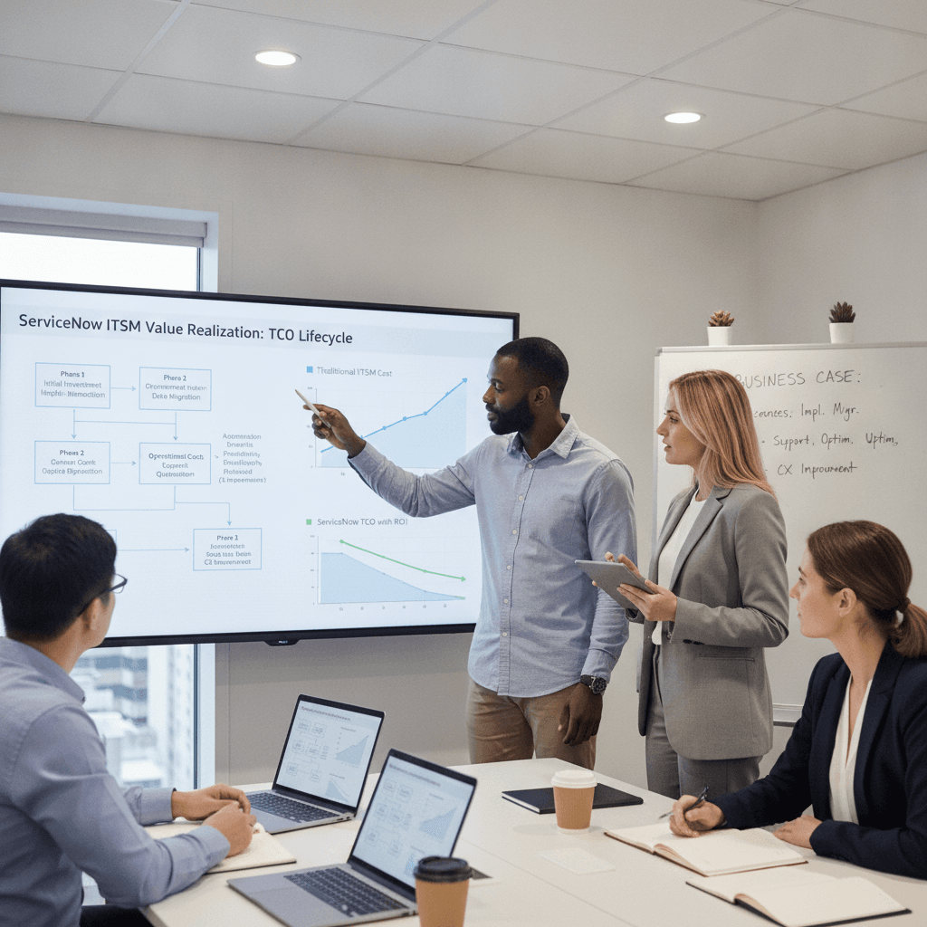 ServiceNow ITSM TCO model showing costs, value realisation, ROI and platform investment planning